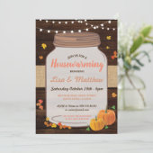 Housewarming Party Rustic Jar Wood Pumpkin Invite Kaart (Staand voorkant)