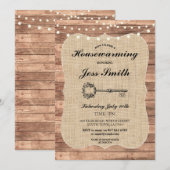 Housewarming Party Rustic Wood Burlap BBQ Uitnodig Kaart (Voorkant / Achterkant)
