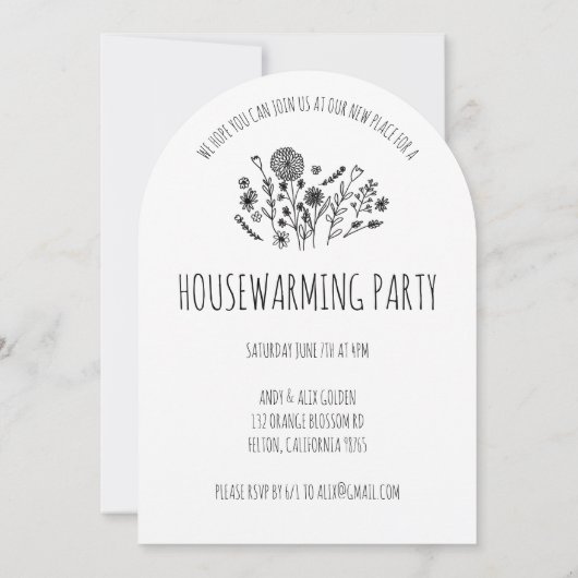 HOUSEWARMING PARTY Tuin Door Hand getrokken Doodle Kaart (Achterkant)