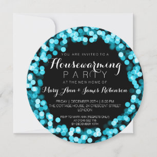 Housewarming Party Turquoise Sparkly Lights Kaart