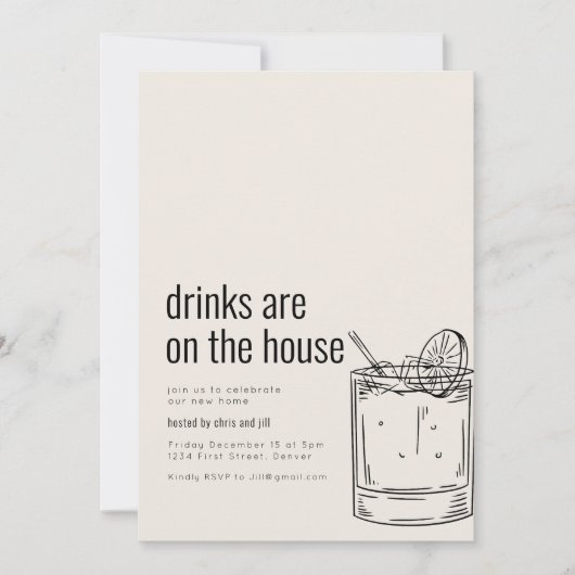 Housewarming Party Uitnodiging met Cocktail (Voorkant)