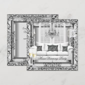 HouseWarming Silver White Champagne Chandelier Kaart (Voorkant / Achterkant)