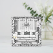 HouseWarming Silver White Champagne Chandelier Kaart (Staand voorkant)