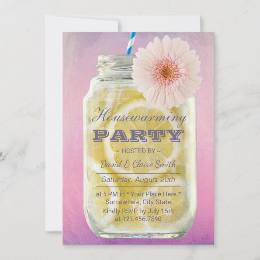 Housewarming Summer Lemonade Mason Jar Waterverf Kaart (Voorkant)