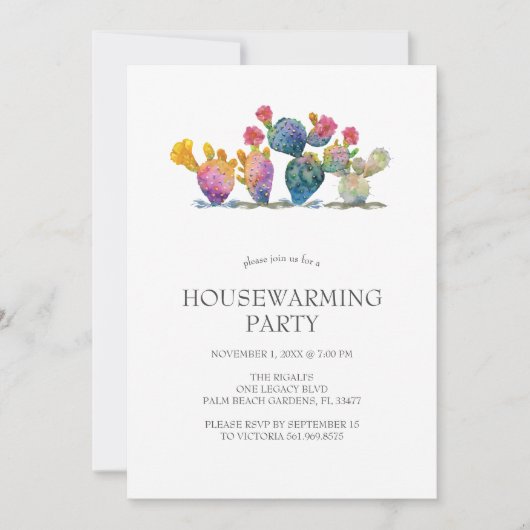 Housewarming Uitnodigingen Waterverf Cactus (Voorkant)