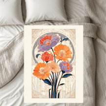 Art Nouveau Floral Orange Brûlant Cadeau de Nouvel