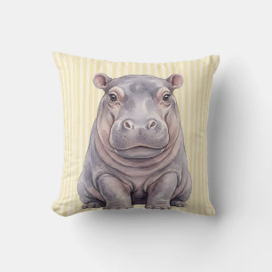 Housse de Coussin Bébé Hippopotame Aquarelle