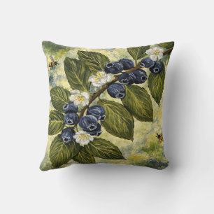 Housse de coussin botanique vintage bleu myrtille