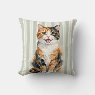 Housse de coussin chat calicot aquarelle