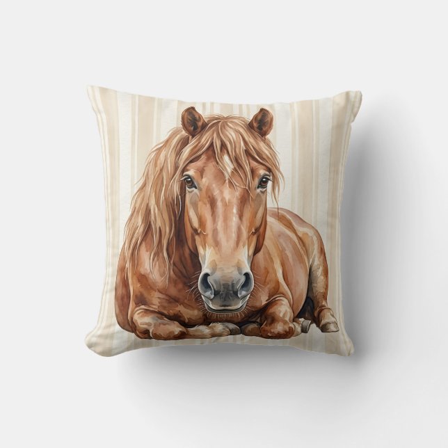 Housse de Coussin Cheval de Trait Aquarelle (Recto)