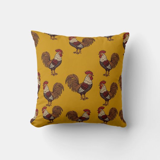 Housse de Coussin Coq Dessiné à la Main Jaune Mout (Recto)