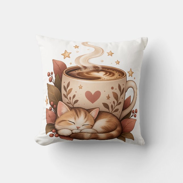 Housse de coussin de café pour chat endormi d'auto (Recto)