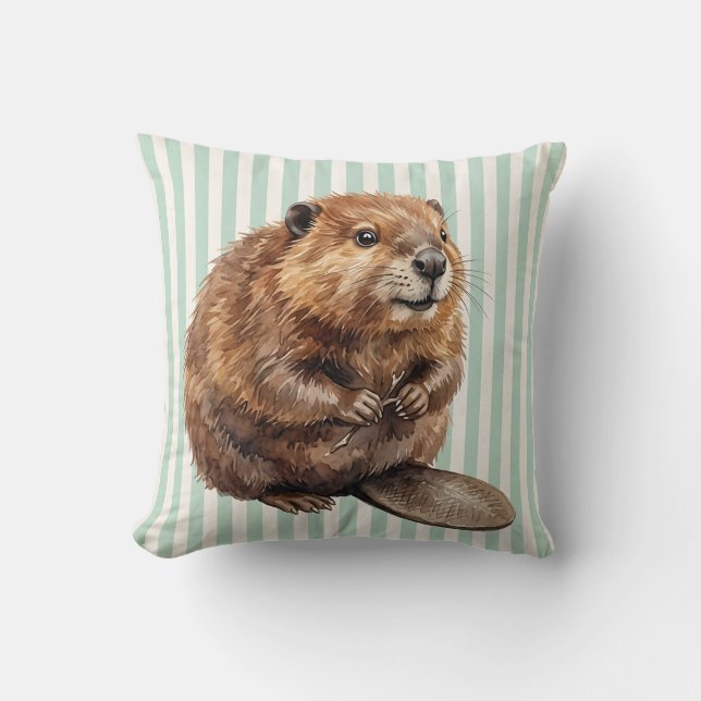 Housse de coussin de faune castor aquarelle (Recto)