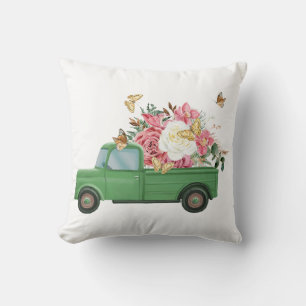 Housse de coussin de jet vintage vert avec fleur