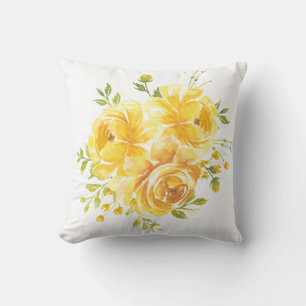 Housse de coussin décoratif à fleurs jaunes en aqu
