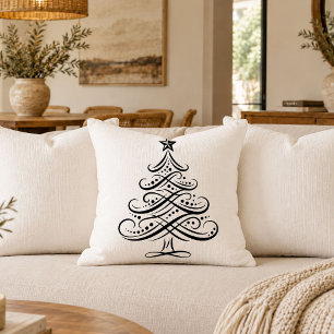 Housse de coussin décoratif arbre croquis noir bla