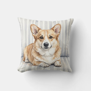Housse de Coussin Décorative à l'Aquarelle Corgi