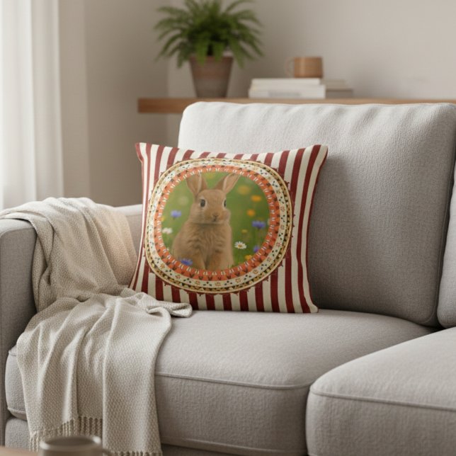 Housse de coussin décorative à motif de lapin rose (Créateur téléchargé)