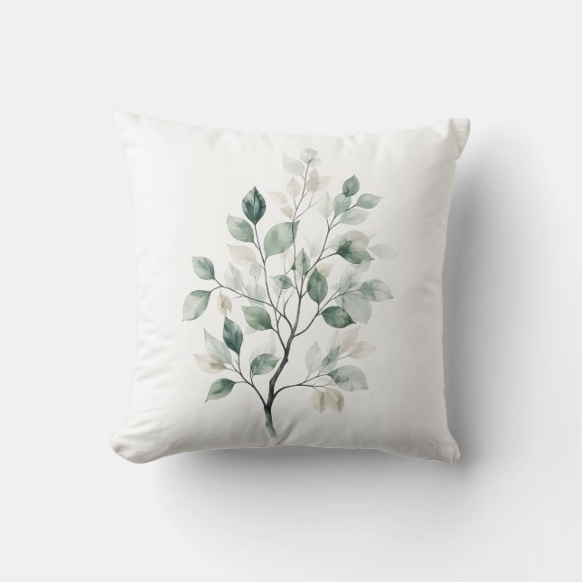 Housse de Coussin Élégante Feuille Verte Sauge (Recto)