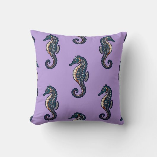 Housse de coussin en batik Cheval Marin Lavande (Recto)