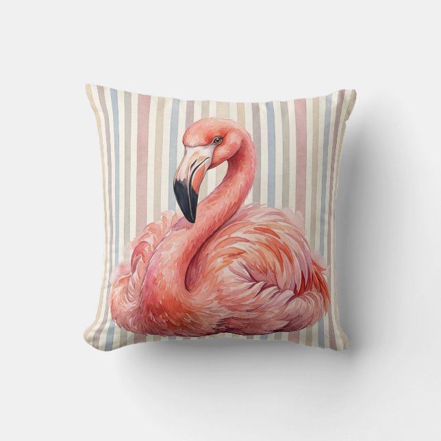 Housse de Coussin Flamant Rose Aquarelle (Recto)