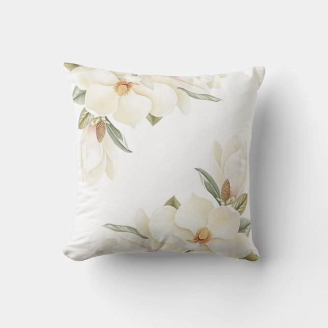 Housse de Coussin Fleur de Magnolia Blanche Élégan (Recto)