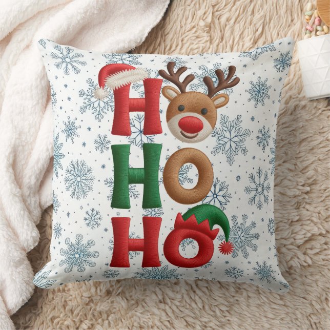 Housse de Coussin Flocons de Neige Ho Ho Ho (Couverture)