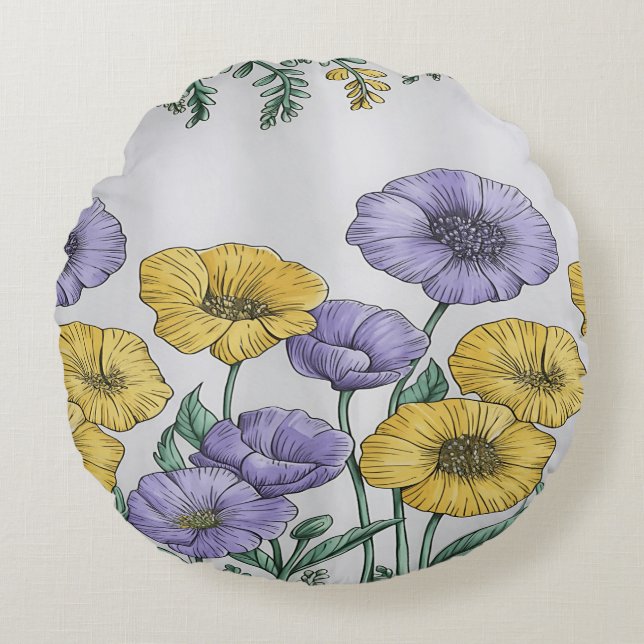 Housse de coussin florale botanique – Main jaune e (Devant)