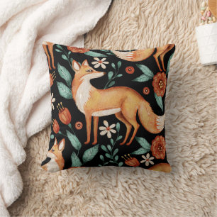 Housse de coussin jeté à motif renard botanique