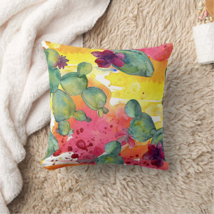 Housse de coussin jeté Cactus Fleurissant Aquarell