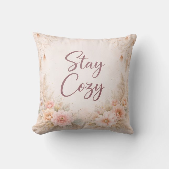 Housse de coussin jeté floral rose doux  (Recto)