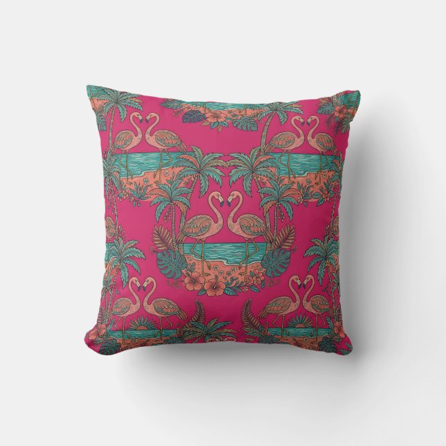 Housse de Coussin Tropical Flamant Rose (Recto)