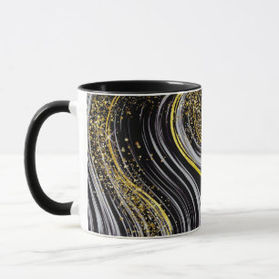 Housse de mug : design marbre noir et paillettes