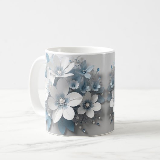 Housse de mug fleurs blanches 3D, housse de mug de (Devant gauche)