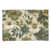 Housse d'oreiller motif fleurs vertes  (devant-Droit)