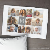 Housse D'oreillers 11 Collage photo avec un monogramme gris