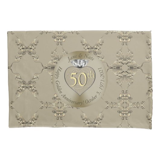 Housse D'oreillers 50e anniversaire du Mariage Diamond Heart Butterfl (devant)