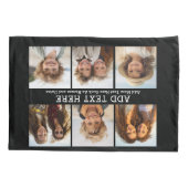 Housse D'oreillers 6 Collage photo 2 lignes de texte — CAN Edit Black (Dos)