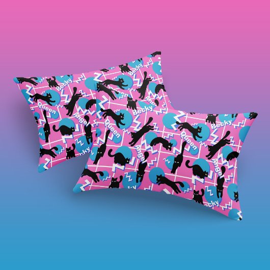 Housse D'oreillers 80s Chats Nom Pink Geometry Memphis Motif