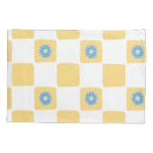 Housse D'oreillers À damiers Jaune Blanc Avec Motif Fleur Bleu (Dos)