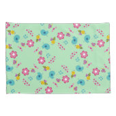 Housse D'oreillers Abeilles, oiseaux et fleurs vert motif (Dos-Droit)