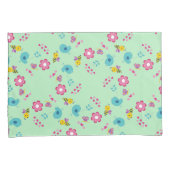 Housse D'oreillers Abeilles, oiseaux et fleurs vert motif (devant-Droit)