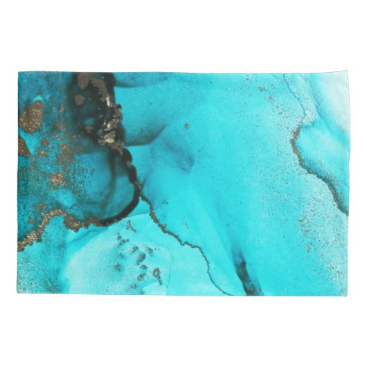 Housse D'oreillers Abstrait Agate Turquoise Coussin or Coque (Dos-gauche)