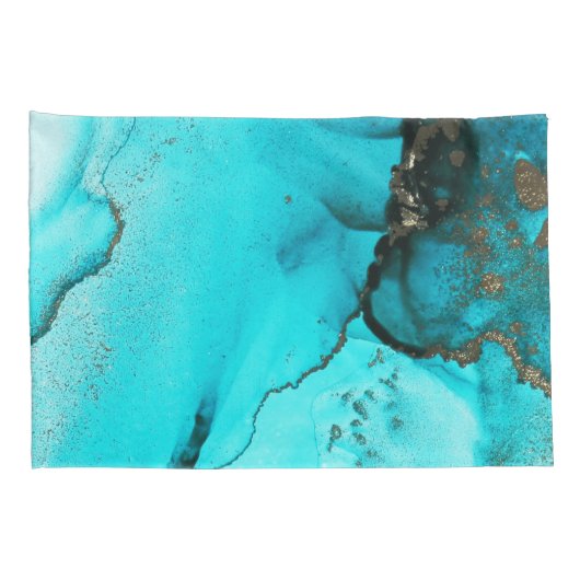 Housse D'oreillers Abstrait Agate Turquoise Coussin or Coque (Dos-Droit)