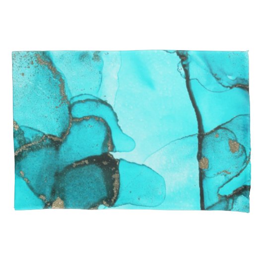 Housse D'oreillers Abstrait Agate Turquoise Coussin or Coque (devant-gauche)