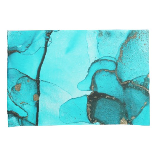 Housse D'oreillers Abstrait Agate Turquoise Coussin or Coque (devant-Droit)