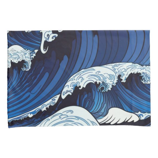 Housse D'oreillers Abstrait Blue Ocean Waves Art de style japonais | (devant-Droit)