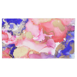 Housse D'oreillers Abstrait liquide violet rose or métal