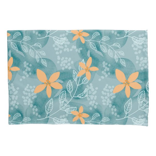 Housse D'oreillers Abstrait motif floral orange turquoise (devant)