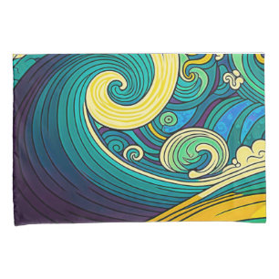 Housse D'oreillers Abstrait rétro coloré les années 70 hippie Waves A